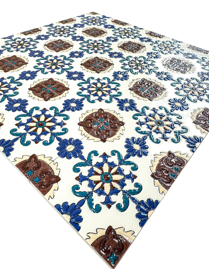Cream, Brown & Blue Sahara Pearl Moroccan Tile