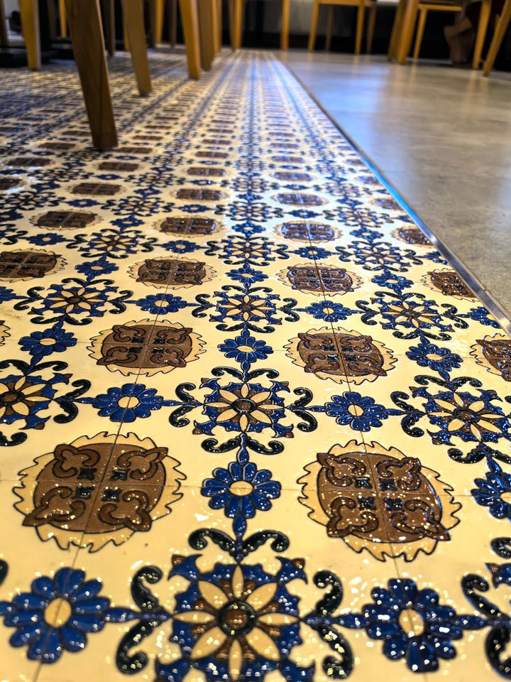 Cream, Brown & Blue Sahara Pearl Moroccan Tile