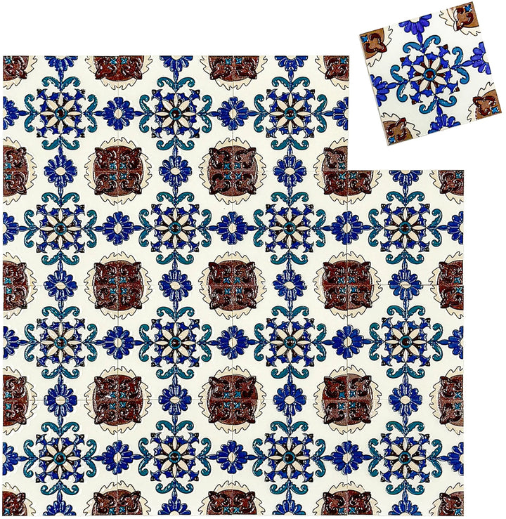 Cream, Brown & Blue Sahara Pearl Moroccan Tile