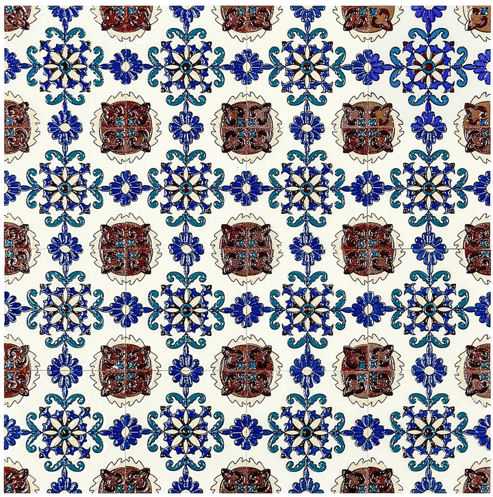 Cream, Brown & Blue Sahara Pearl Moroccan Tile