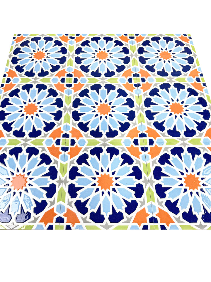 Blue, Baby Blue, Orange, Grey Moroccan Style Tile