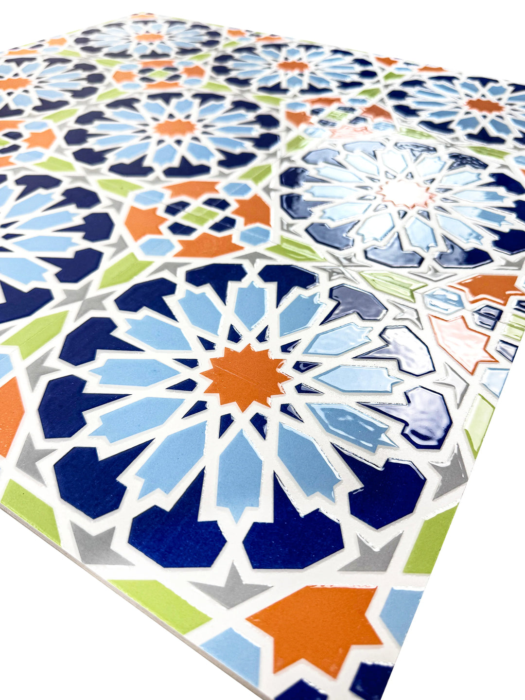 Blue, Baby Blue, Orange, Grey Moroccan Style Tile