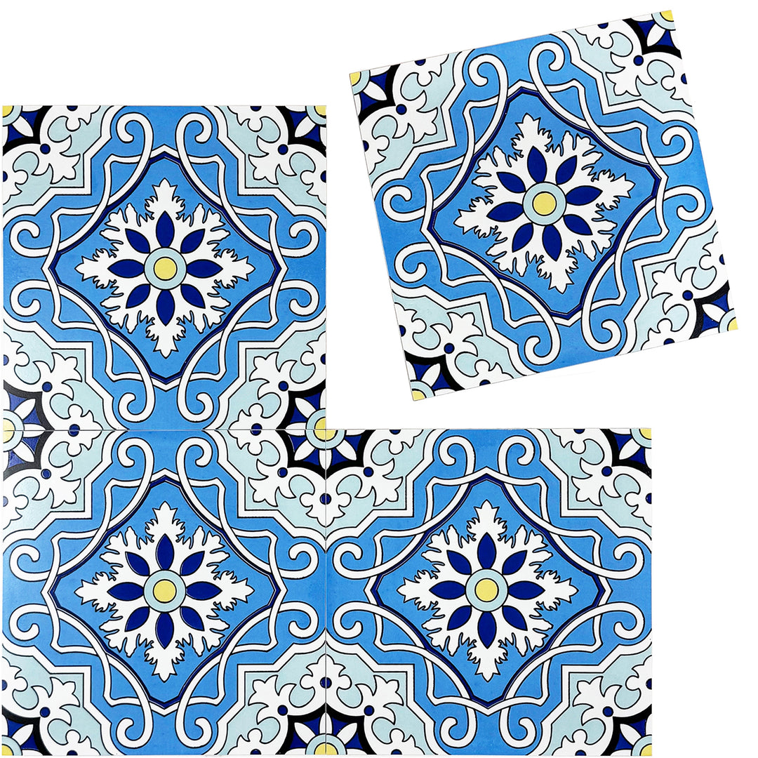 Baby blue, blue, yellow Moroccan Style Tile