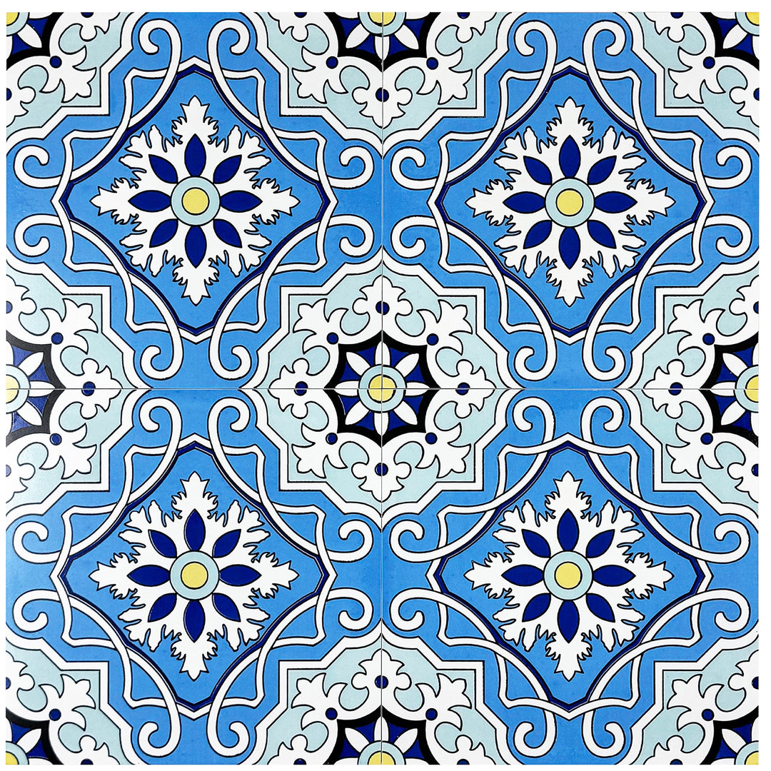 Baby blue, blue, yellow Moroccan Style Tile
