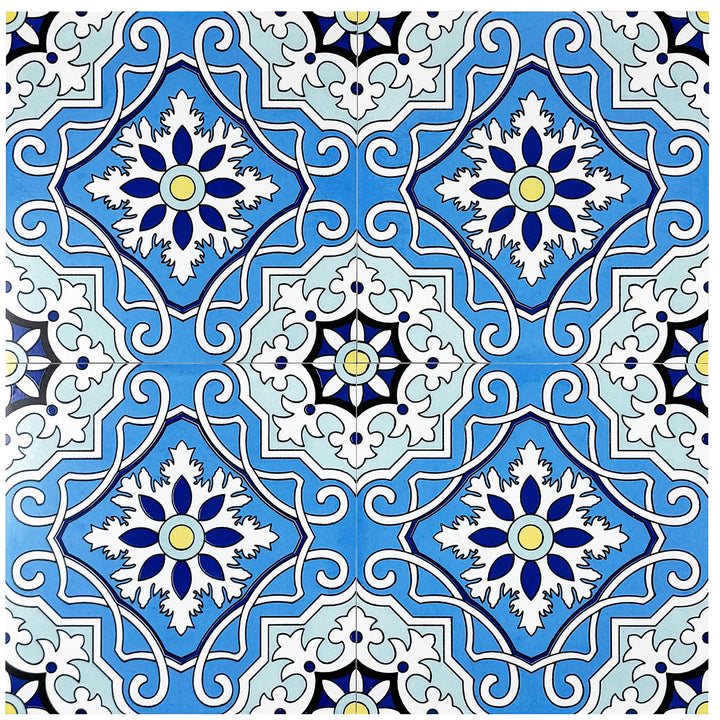 Baby blue, blue, yellow Moroccan Style Tile