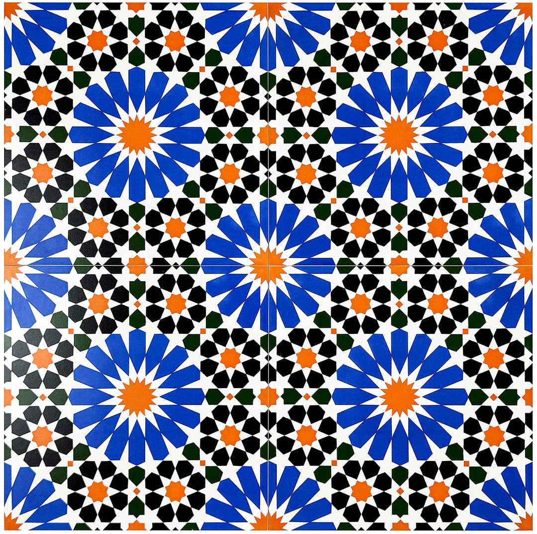 Blue, Black, Orange Moroccan Style Tile