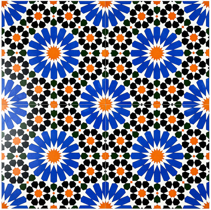 Blue, Black, Orange Moroccan Style Tile