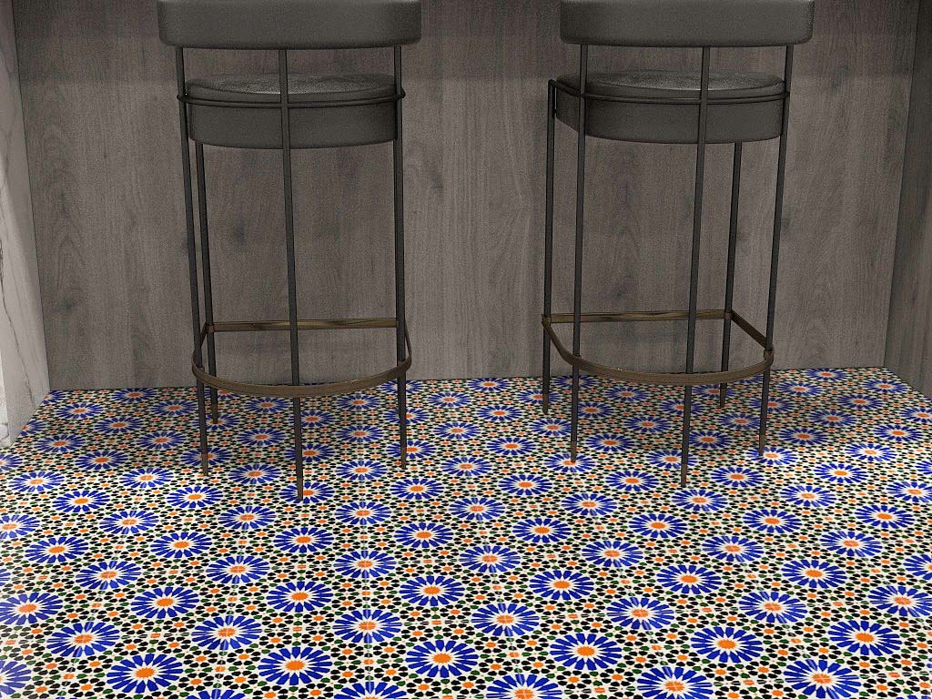 Blue, Cream & Black Moroccan Style Tile