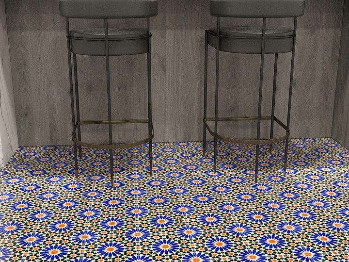 Blue, Cream & Black Moroccan Style Tile