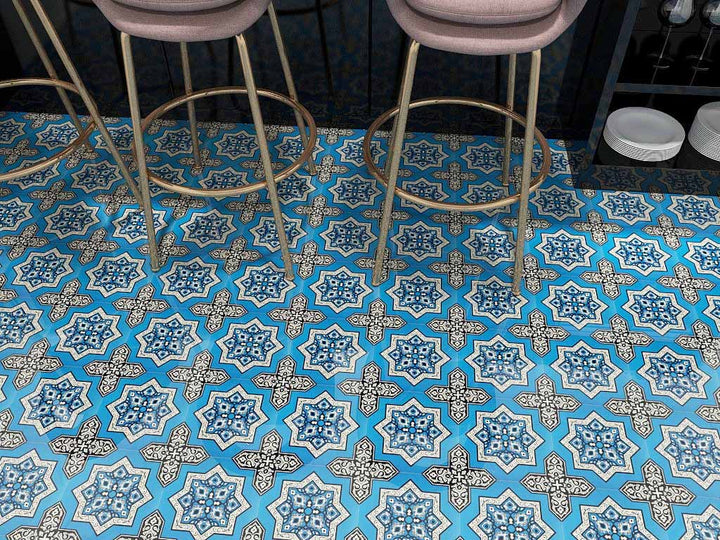 Baby blue & Black Moroccan Style Tile