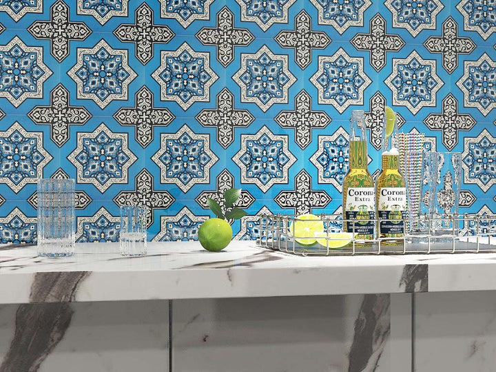 Baby blue & Black Moroccan Style Tile