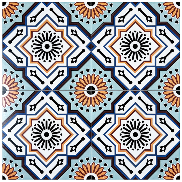 Teal & grey Moroccan Style Tile