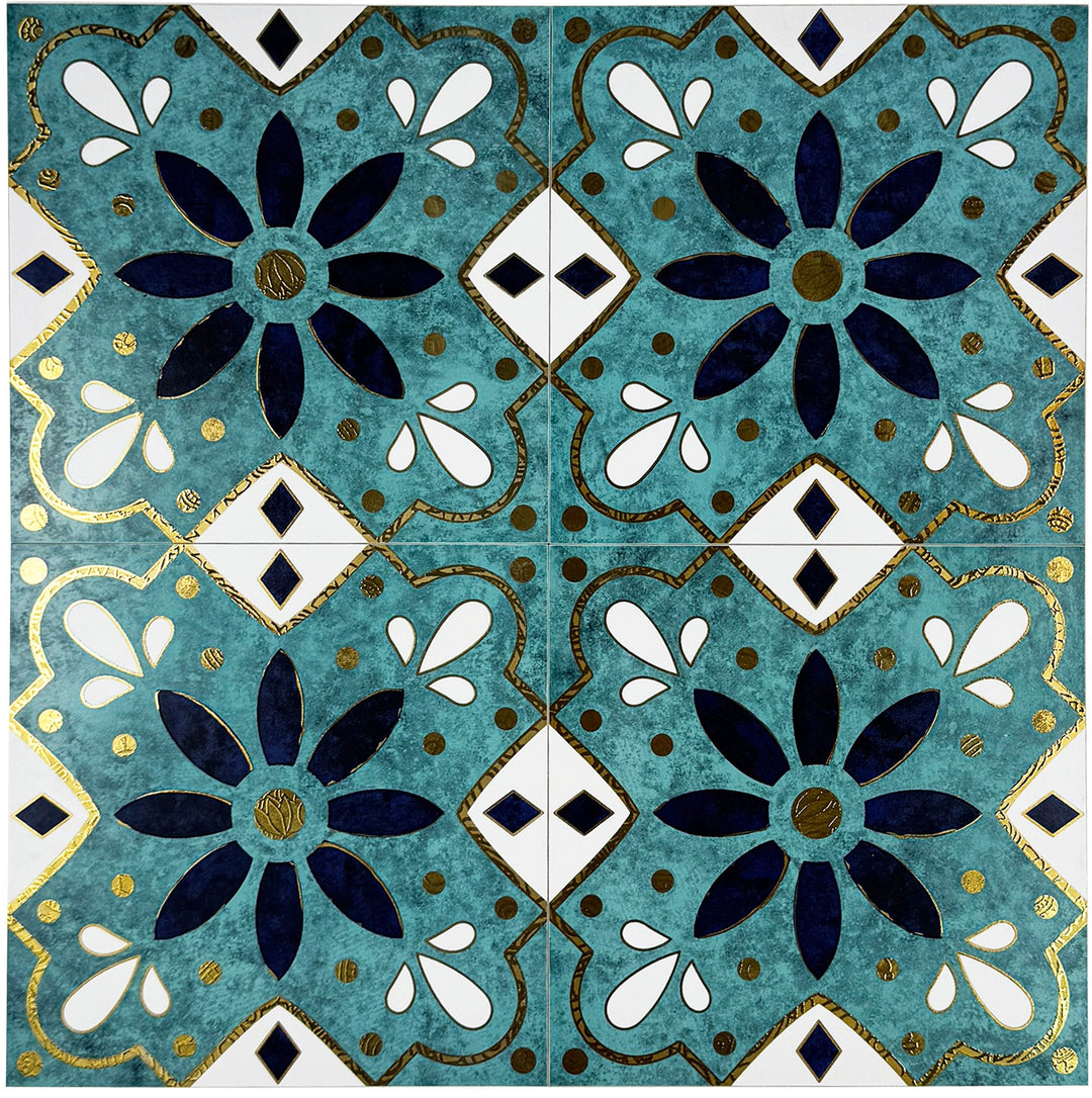 Teal, black & white Moroccan Style Tile