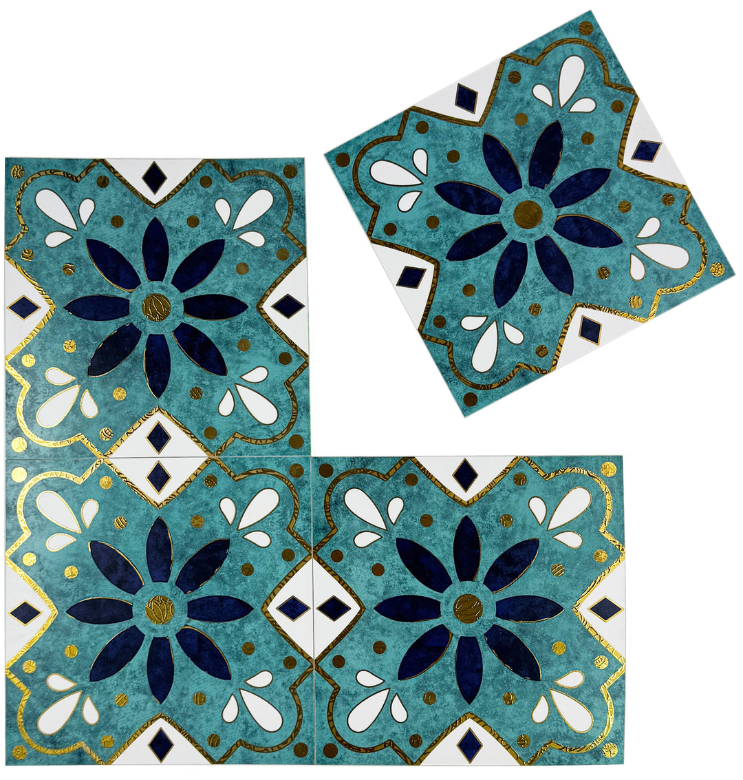 Teal, black & white Moroccan Style Tile