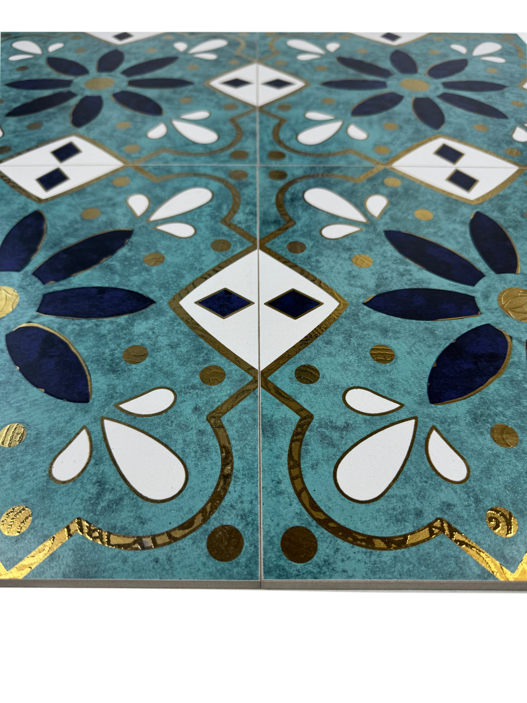 Teal, black & white Moroccan Style Tile