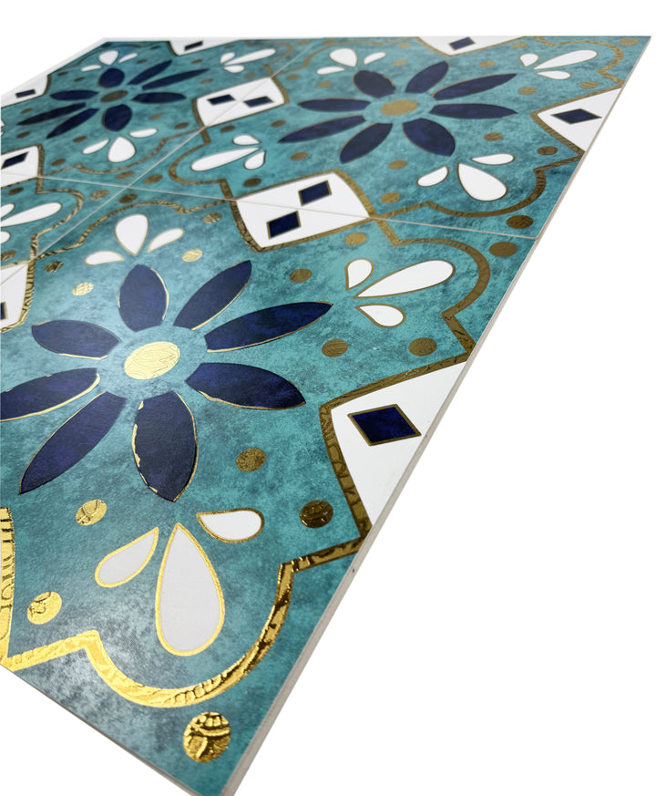 Teal, black & white Moroccan Style Tile