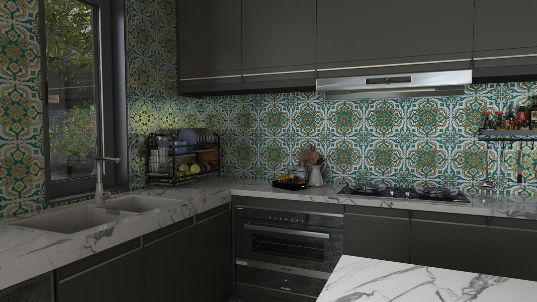 Gold, Green & Grey Moroccan Style Tile
