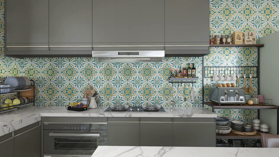 Gold, Green & Grey Moroccan Style Tile