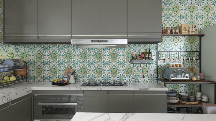 Gold, Green & Grey Moroccan Style Tile