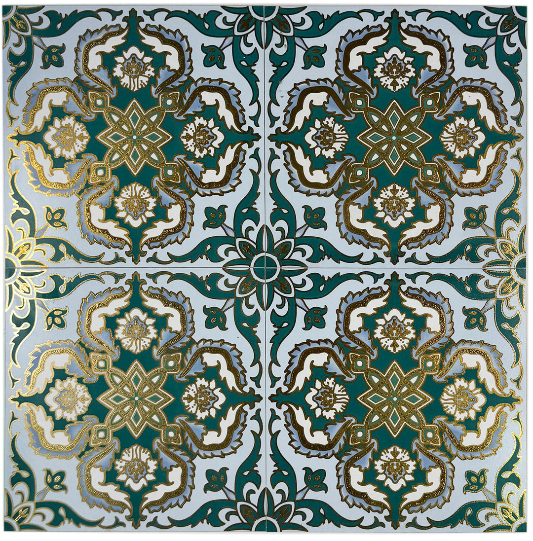 Gold, Green & Grey Moroccan Style Tile