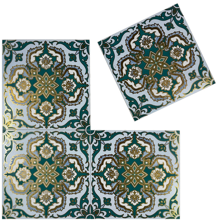 Gold, Green & Grey Moroccan Style Tile