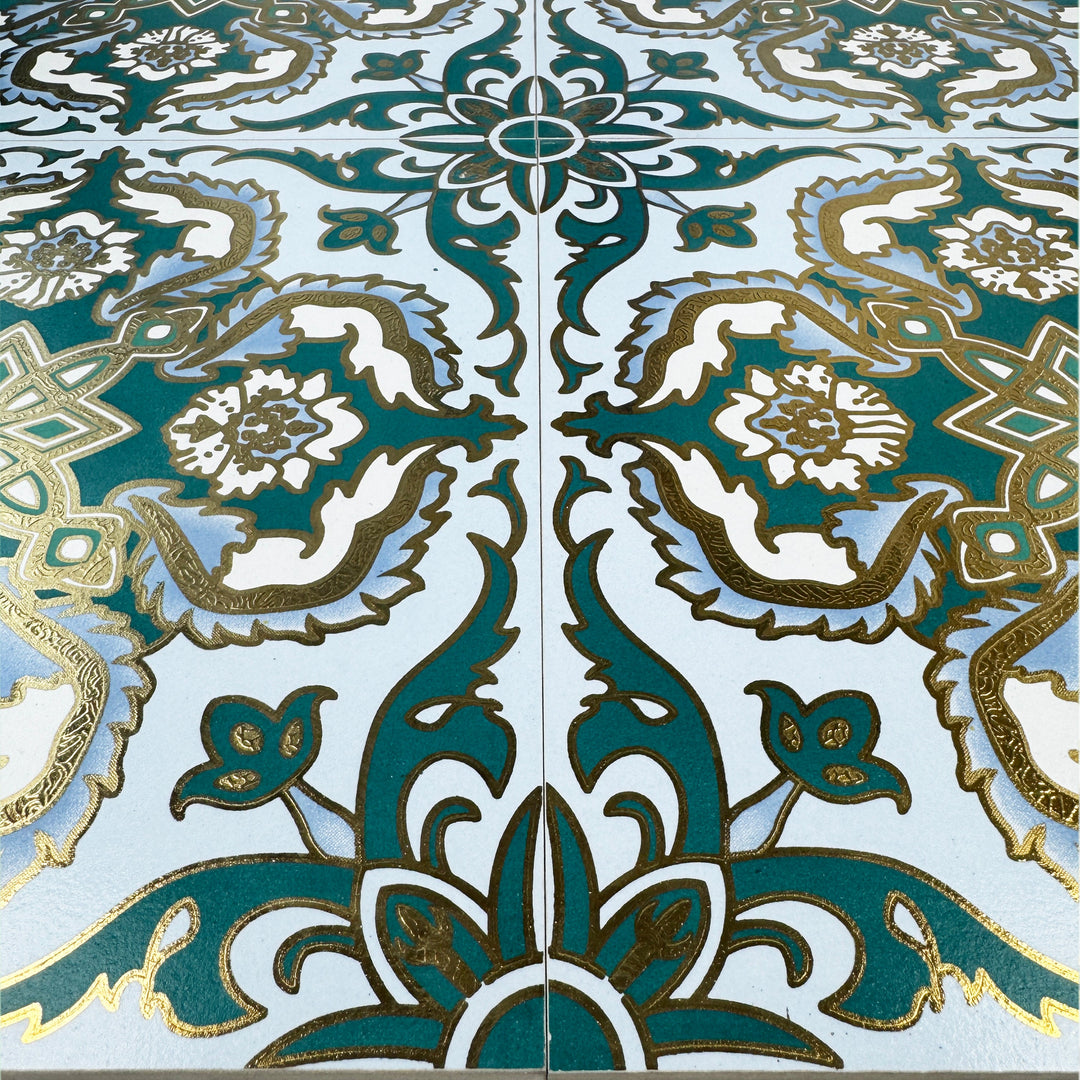 Gold, Green & Grey Moroccan Style Tile