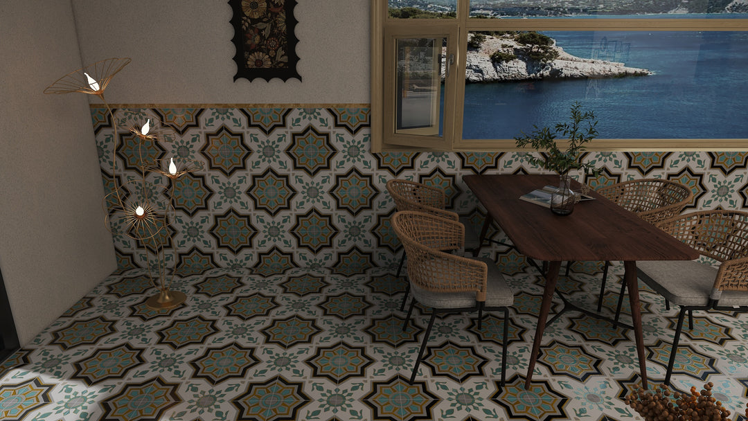 Teal & Green Moroccan Style Tile