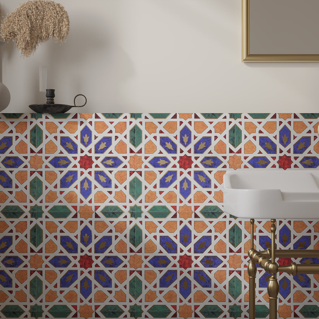 Blue, Yellow, Green Moroccan Style Tile