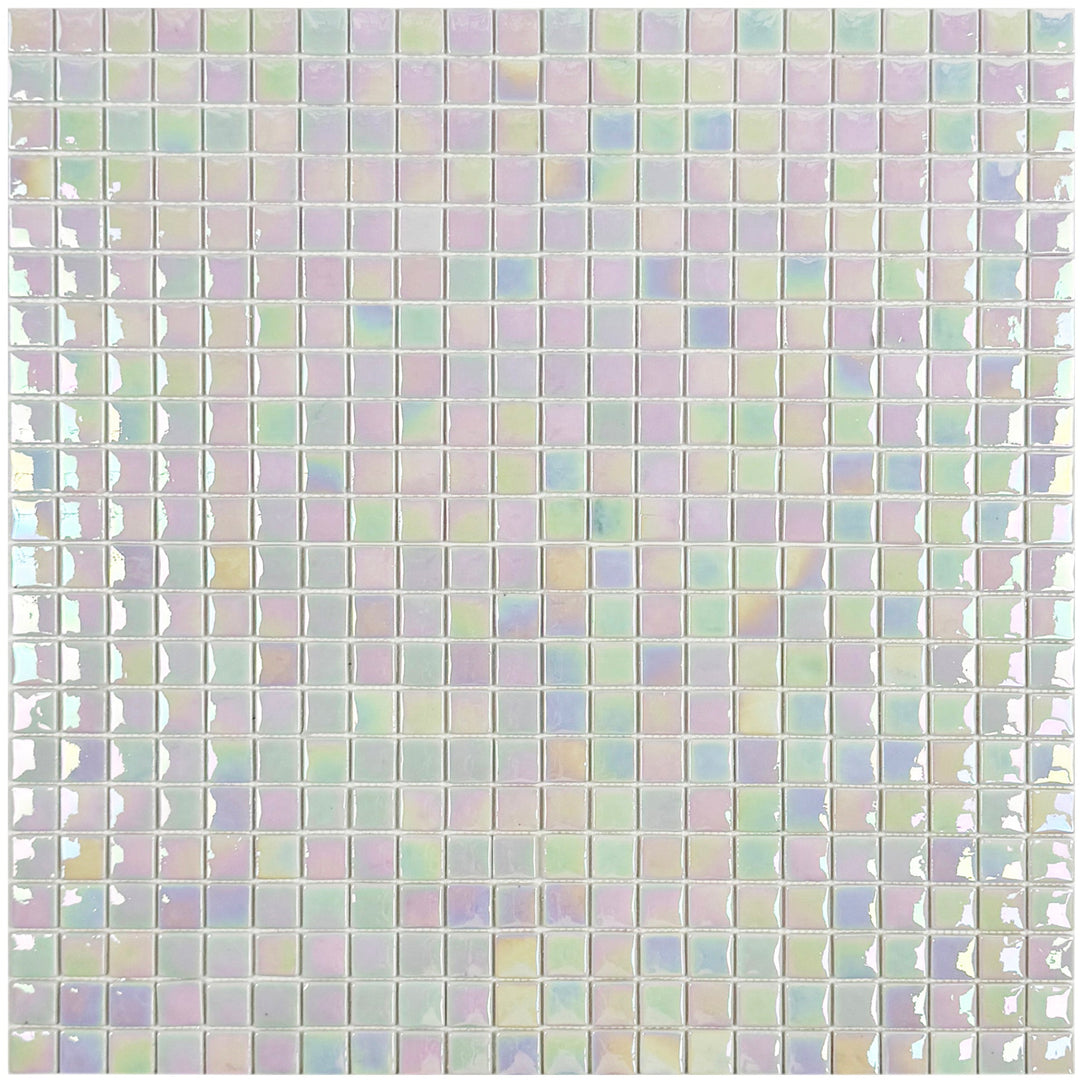 Imperial Crest White Iridescent Glossy Recycled Glass Mosaic