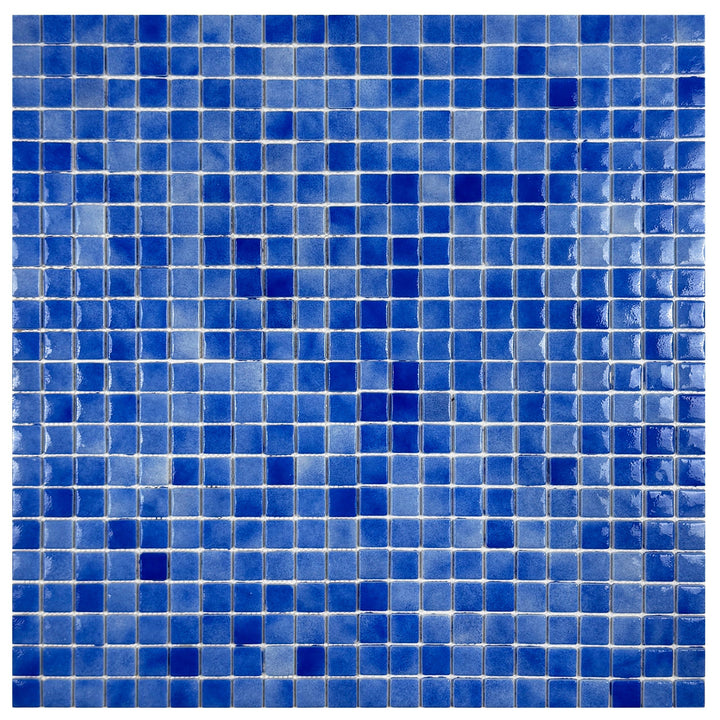 Imperial Crest Azure Blue & Neon Blue & Navy Blue Mixed Glossy Recycled Glass Mosaic