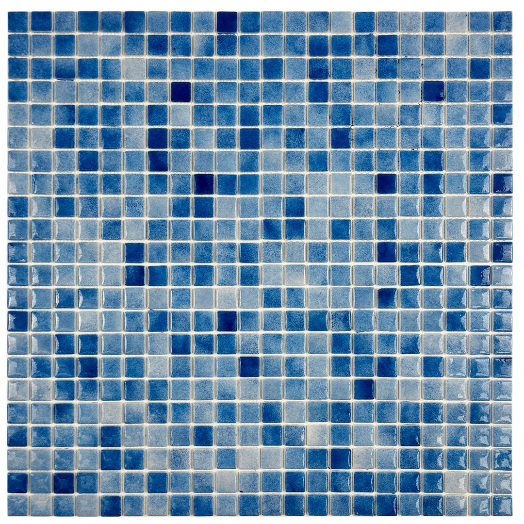 Imperial Crest Azure Blue & Baby Blue Mixed Glossy Recycled Glass Mosaic