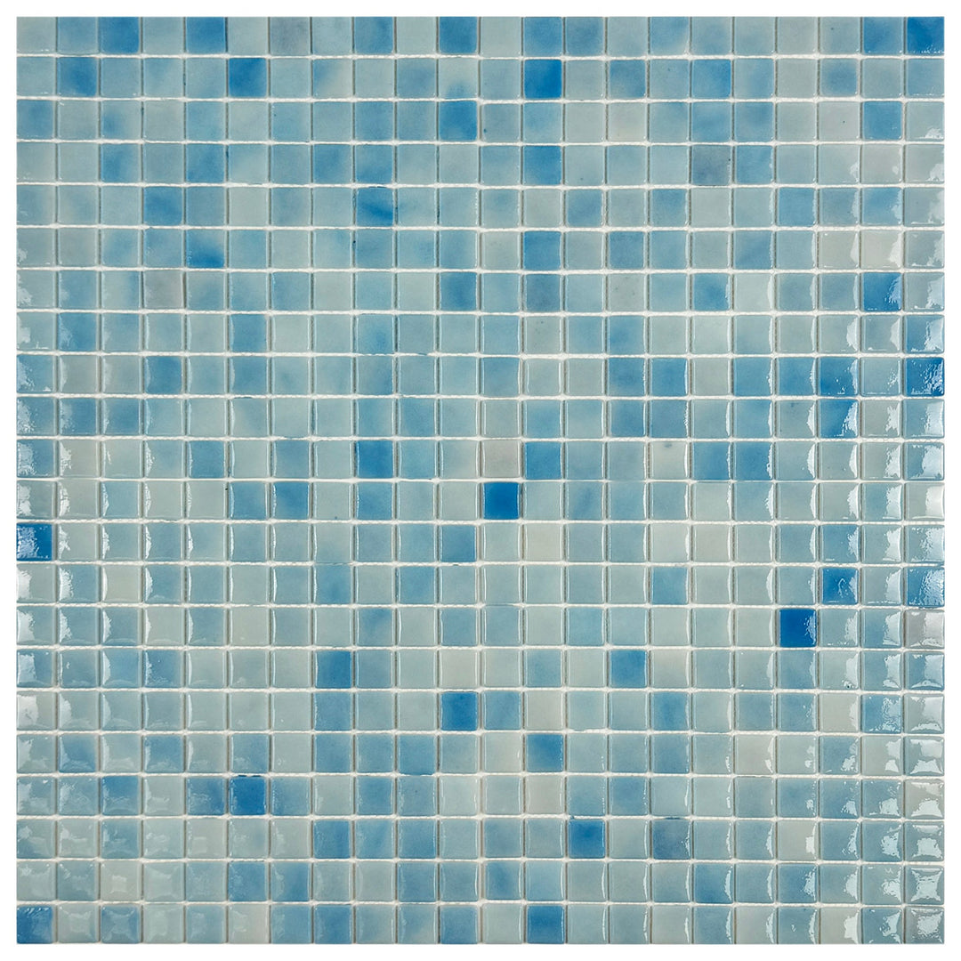 Imperial Crest Light Blue & Baby Blue Glossy Recycled Glass Mosaic
