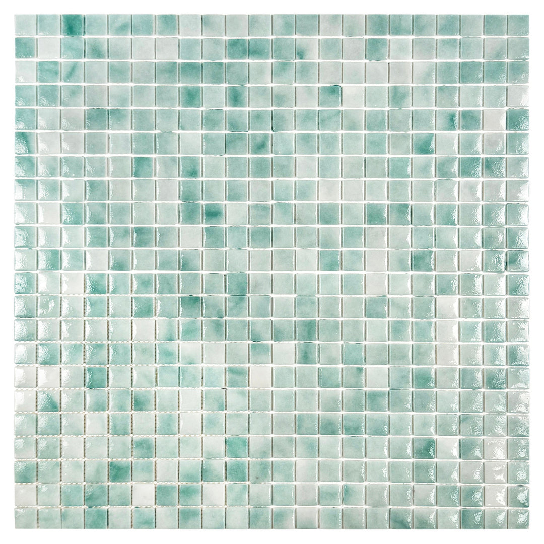 Imperial Crest Light Blue & Nile Blue Mixed Glossy Recycled Glass Mosaic