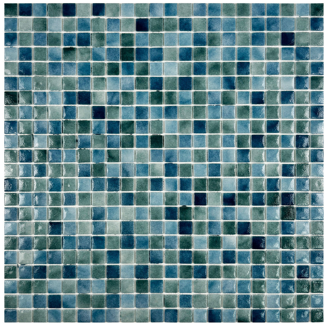 Imperial Crest Olive Green & Baby Blue & Yale Blue Mixed Glossy Recycled Glass Mosaic