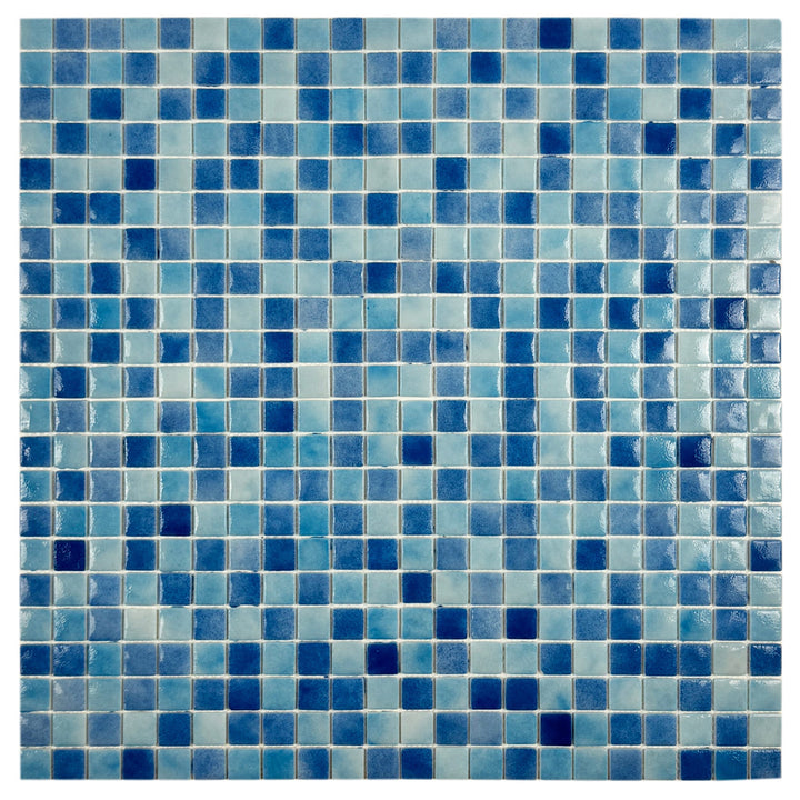 Imperial Crest Light Blue & Baby Blue & Cobalt Blue Mixed Glossy Recycled Glass Mosaic