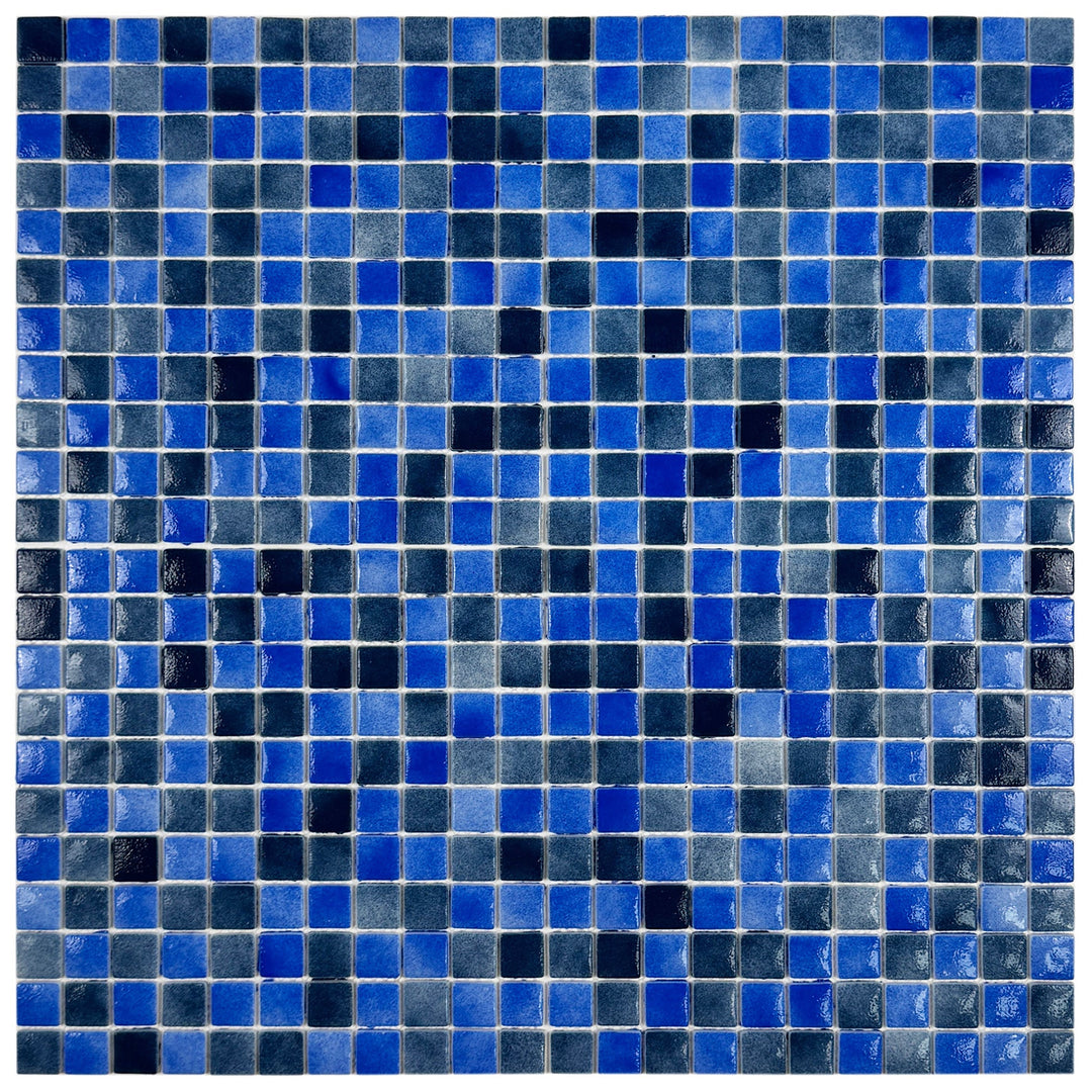 Imperial Crest Neon Blue & Yale Blue Mixed Glossy Recycled Glass Mosaic