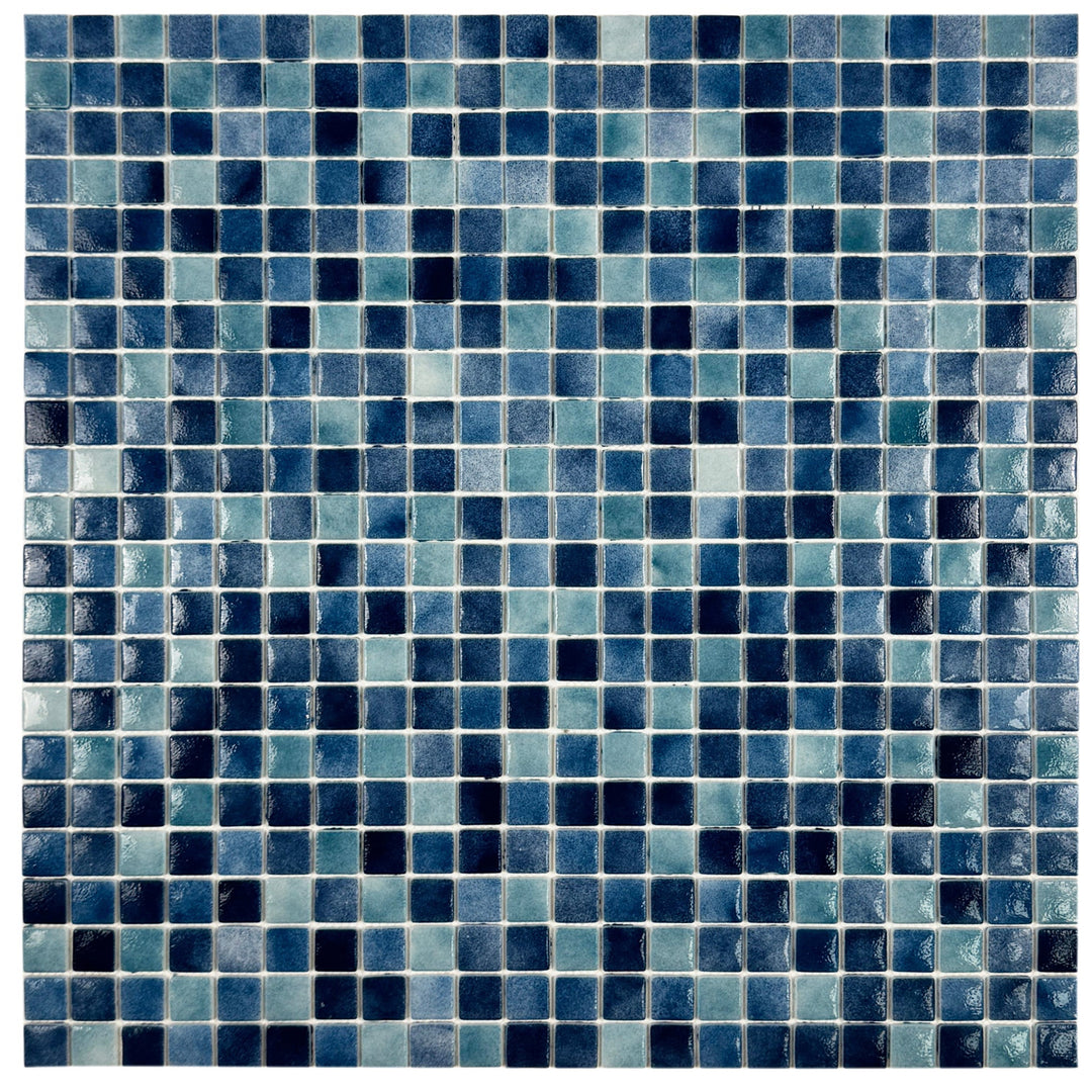 Imperial Crest Light Blue & Tiffany Blue & Might Blue Mixed Glossy Recycled Glass Mosaic