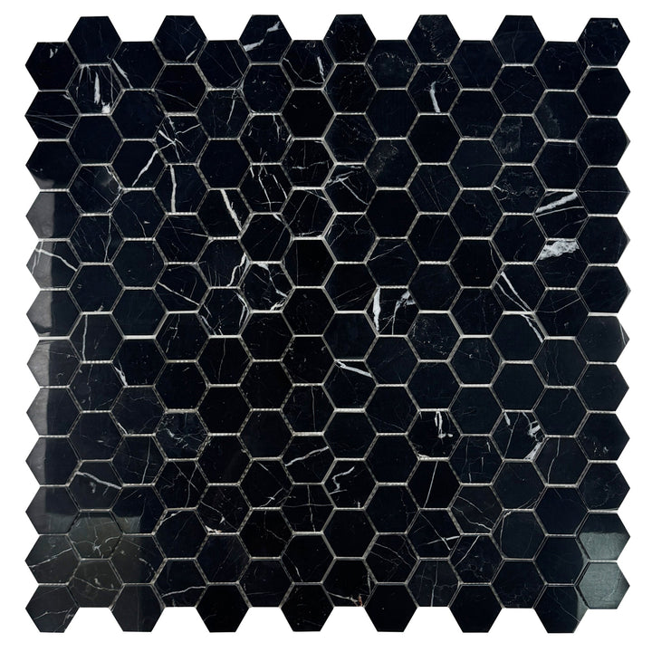 Noir Crest Polished Hexagon Marble Mosaic