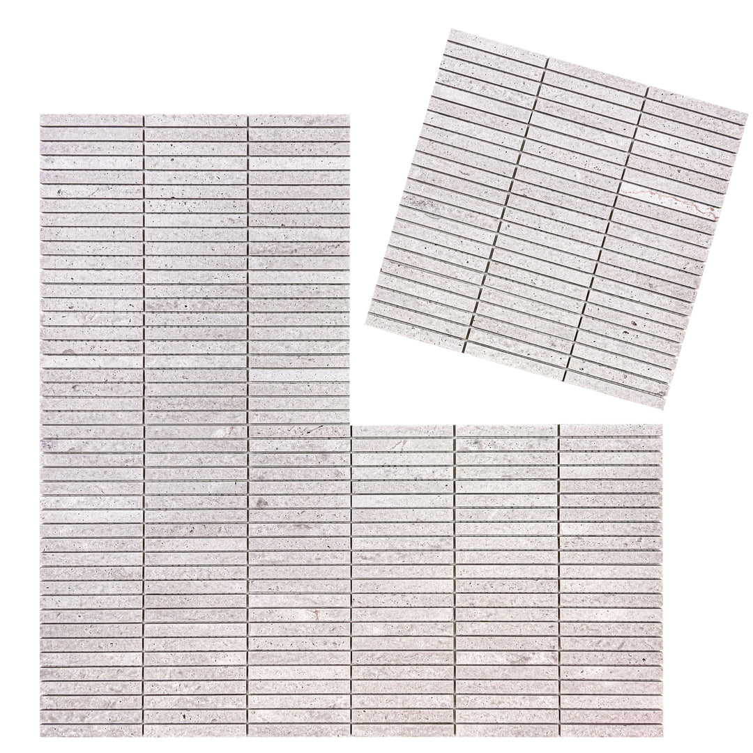White Sandstone White Travertine Honed Slim Strip Rectangle Marble Mosaic