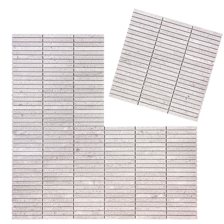 White Sandstone White Travertine Honed Slim Strip Rectangle Marble Mosaic