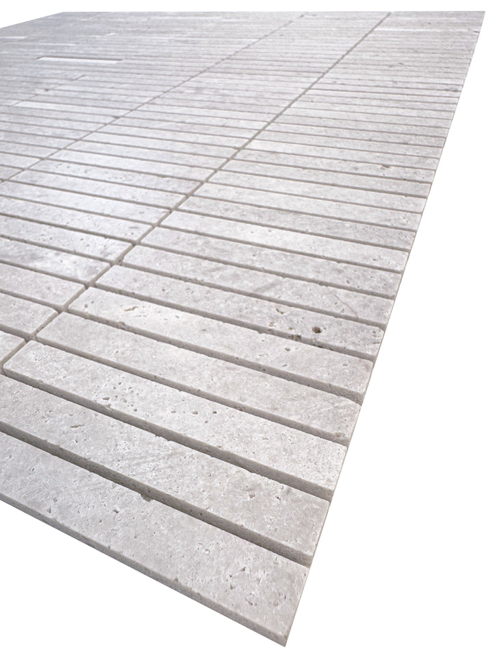 White Sandstone White Travertine Honed Slim Strip Rectangle Marble Mosaic