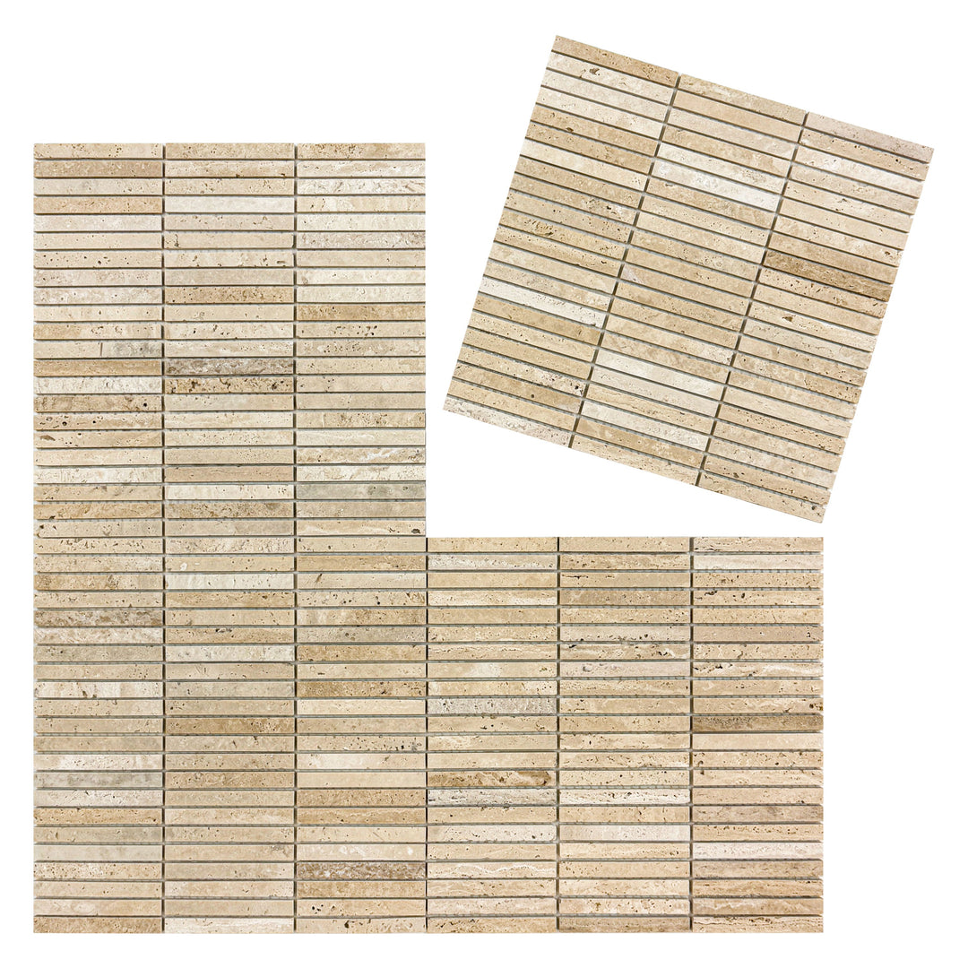 Beige Sandstone Light Beige Honed Slim Strip Rectangle Marble Mosaic