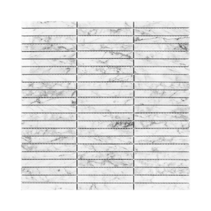 Carrara White Series Polished Slim Strip Rectangle Marble Mosaic Tile, grey marble finish, polished surface