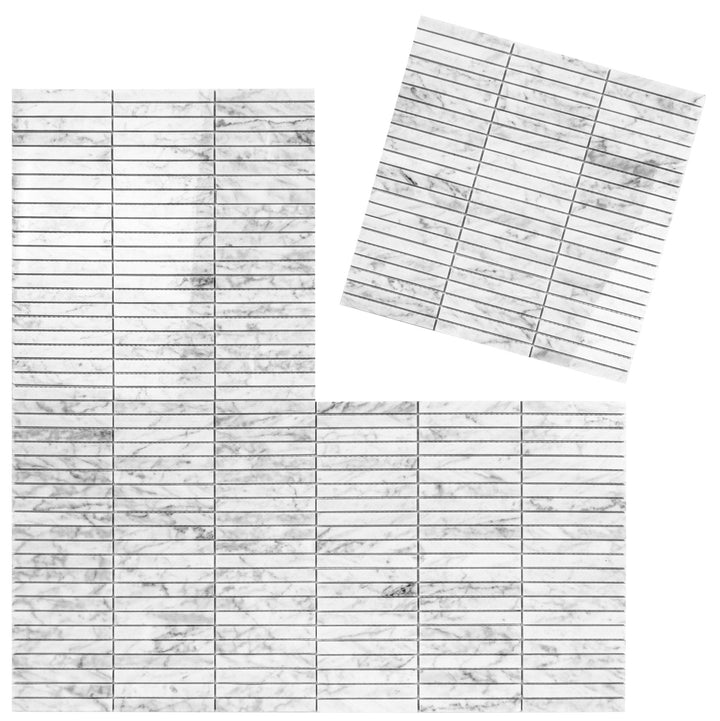 Carrara White Series Polished Slim Strip Rectangle Marble Mosaic Tile, grey marble finish, polished surface