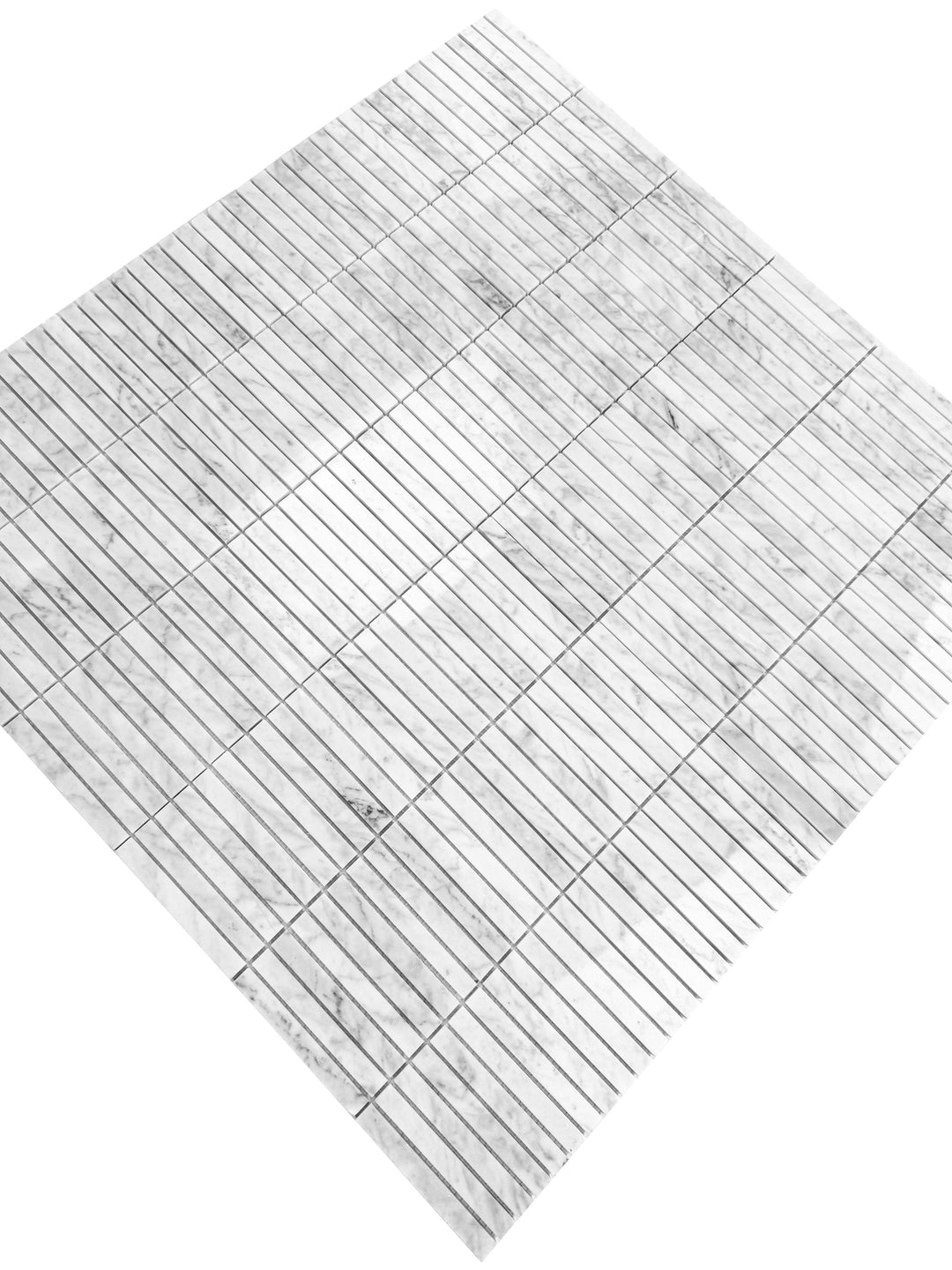 Carrara White Series Polished Slim Strip Rectangle Marble Mosaic Tile, grey marble finish, polished surface