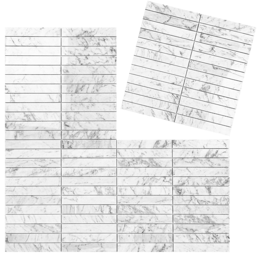 Carrara White Series Polished Rectangle Marble Mosaic Tile, grey marble finish, polished surface