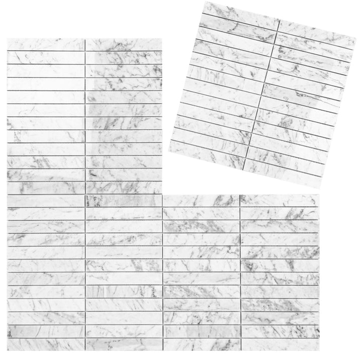 Carrara White Series Polished Rectangle Marble Mosaic Tile, grey marble finish, polished surface