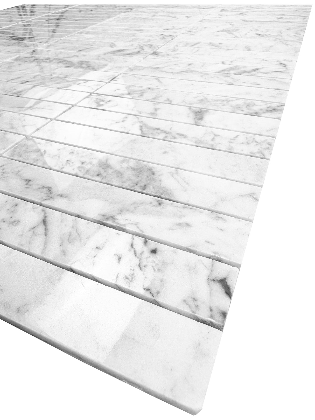 Carrara White Series Polished Rectangle Marble Mosaic Tile, grey marble finish, polished surface