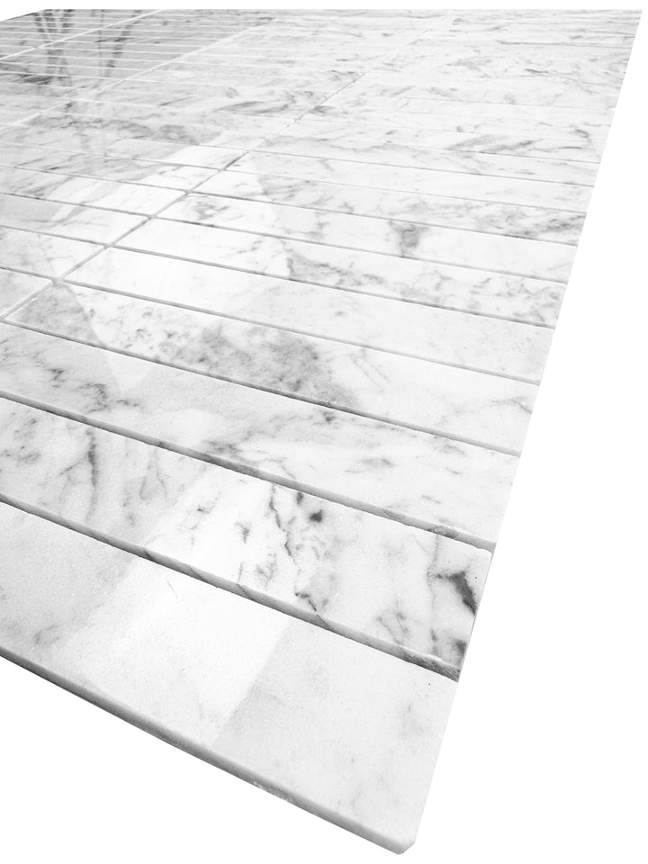 Carrara White Series Polished Rectangle Marble Mosaic Tile, grey marble finish, polished surface