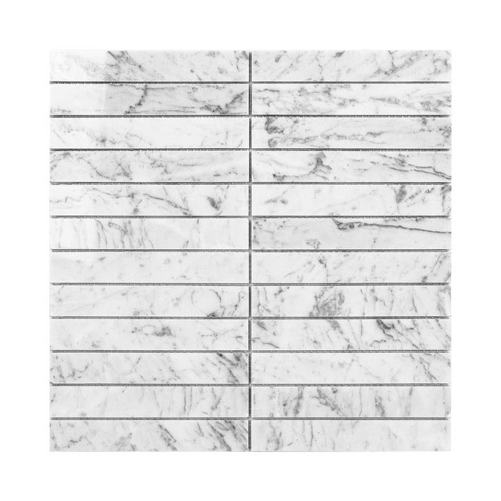 Carrara White Series Polished Rectangle Marble Mosaic Tile, grey marble finish, polished surface